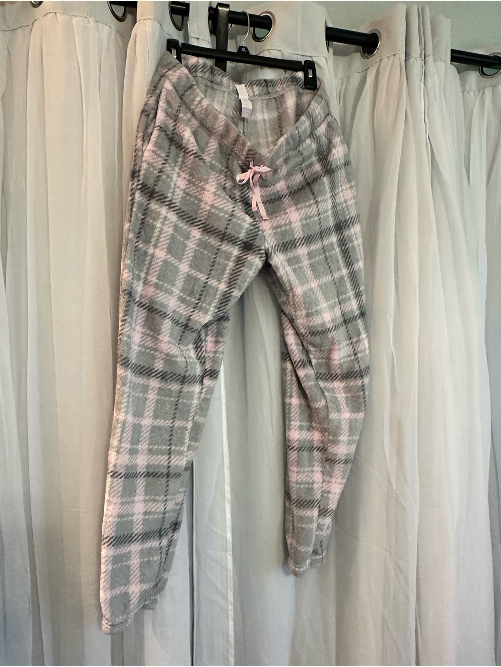 Women’s Plaid Fleece Lounge Pants - Pink & Gray - Picture 2 of 6
